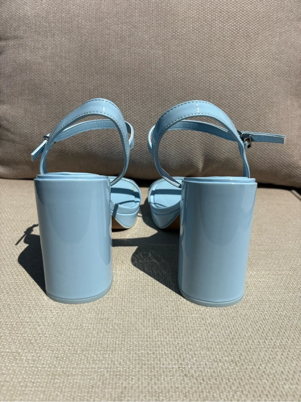 Mix No. 6 Light Blue Patent Platform Block Heel Sandals